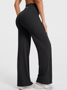 Black straight leg leggings angled back view showing natural contour and clean lines