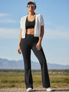 Black straight leg leggings styled for gym to street everyday wear