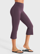 Black berry Yeoreo Daiane cropped flare leggings side view, high waist tummy control fit with flattering leg shape