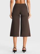 Coffee Yeoreo Samyer 21 inch capri pants back view, low rise fit with relaxed wide leg styling