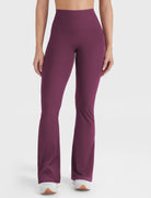 Deep Cherry Red high-waist no-front-seam leggings, front view