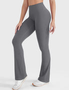 Lara Smoke buttery soft flare yoga leggings, angled front view