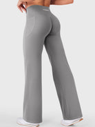 Light grey athleisure straight leg leggings walking pose, relaxed everyday movement