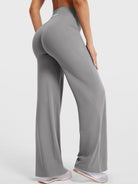 Light grey straight leg leggings back angled shot highlighting subtle lift and fit