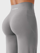 Light grey straight leg leggings V back waistband detail, smooth sculpting effect