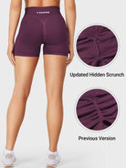 Black Cherry Baderiy 4.5" V-waistband seamless shorts back view, upgraded invisible scrunch design for smooth and natural glute lift