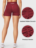 Scarlett Red Baderiy 4.5" V-waistband seamless shorts back view, upgraded invisible scrunch compared to previous stitched version