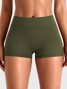 Army Green Yeoreo Darilya CoreFlex cargo shorts front view, low-rise 2.5-inch inseam with seamless front panel