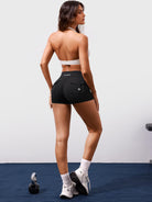 Black Yeoreo Darilya CoreFlex cargo shorts full body view, Y2K-inspired gym outfit with cargo styling
