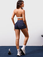 Navy Yeoreo Darilya CoreFlex cargo shorts full body view, gym training outfit featuring Y2K cargo style