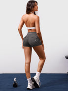 Dark Grey Yeoreo Darilya CoreFlex cargo shorts full body view, styled for gym training with a Y2K athletic look
